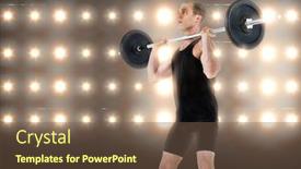  Presentation with lifting weights - PPT layouts with bodybuilder lifting heavy barbell weights against composite image of orange spotlight background and a tawny brown colored foreground
