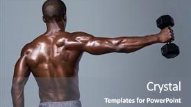  Presentation with lifting weights - Theme with bodybuilder man with well define background and a gray colored foreground
