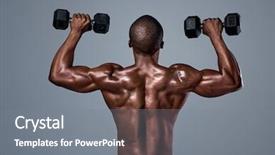  Presentation with lifting weights - PPT layouts featuring bodybuilder man with well define background and a gray colored foreground