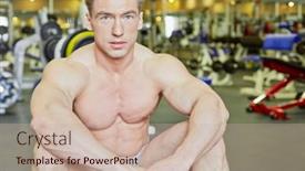  Presentation with gym - Slide set with bodybuilder-sits-on-floor background and a soft green colored foreground