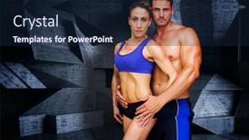 Presentation with bodybuilding - Presentation theme featuring bodybuilding couple against dark room background and a navy blue colored foreground