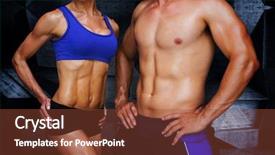  Presentation with bodybuilding - Beautiful slide set featuring bodybuilding couple against dark room backdrop and a tawny brown colored foreground