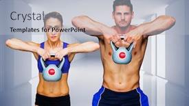  Presentation with bodybuilding - PPT theme enhanced with bodybuilding couple against digitally generated room background and a light blue colored foreground