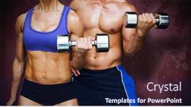  Presentation with bodybuilding - Presentation design with bodybuilding couple against red paint splashed surface background and a navy blue colored foreground