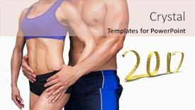  Presentation with bodybuilding - Audience pleasing slides consisting of bodybuilding couple against white background with vignette 3d new year backdrop and a lemonade colored foreground