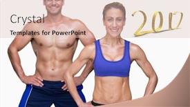 Presentation with bodybuilding - Colorful PPT theme enhanced with bodybuilding couple against white background with vignette 3d new year backdrop and a lemonade colored foreground