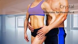  Presentation with bodybuilding - Presentation theme consisting of bodybuilding couple against white room with windows background and a coral colored foreground