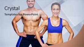  Presentation with bodybuilding - Presentation theme consisting of bodybuilding couple against white tile design background and a lemonade colored foreground