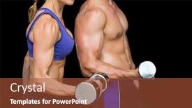  Presentation with bodybuilding - Beautiful PPT layouts featuring bodybuilding couple posing with large dumbells on black background backdrop and a red colored foreground