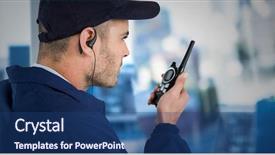  Presentation with walkie talkie - Audience pleasing slide set consisting of bodyguard - digital composite of security guard backdrop and a ocean colored foreground