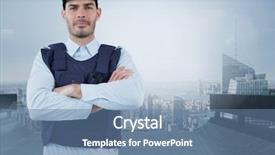  Presentation with retail security - Beautiful PPT theme featuring bodyguard - security man arms folded backdrop and a teal colored foreground