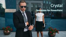  Presentation with vip - Presentation design enhanced with bodyguard in suit and sunglasses background and a tawny brown colored foreground
