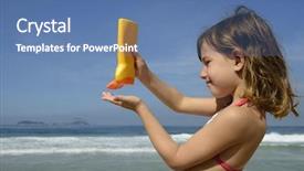  Presentation with sunscreen - Audience pleasing presentation design consisting of bodylotion - child applying sunscreen lotion backdrop and a teal colored foreground