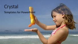  Presentation with sunscreen - Cool new presentation theme with bodylotion - child applying sunscreen backdrop and a teal colored foreground