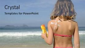  Presentation with sunscreen - Presentation theme featuring bodylotion - child with painted sun made background and a light blue colored foreground