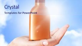  Presentation with plastic bottle - Theme consisting of bodylotion - hand holding plastic bottle background and a sky blue colored foreground