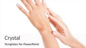  Presentation with cream - Colorful PPT layouts enhanced with bodylotion - hands applying moisturize cream backdrop and a  colored foreground