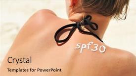  Presentation with sunscreen - Colorful PPT theme enhanced with bodylotion - sunscreen lotion over tan woman backdrop and a coral colored foreground