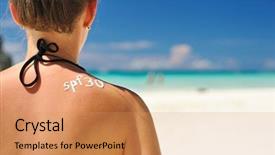  Presentation with sunscreen - Audience pleasing PPT layouts consisting of bodylotion - sunscreen lotion over tan woman backdrop and a coral colored foreground