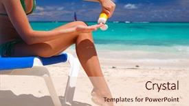  Presentation with tan - Beautiful slides featuring bodylotion - tan woman applying sun protection backdrop and a  colored foreground