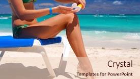  Presentation with tan - Audience pleasing presentation theme consisting of bodylotion - tan woman applying sun protection backdrop and a  colored foreground
