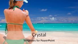  Presentation with tan - Cool new presentation design with bodylotion - tan woman applying sun protection backdrop and a lemonade colored foreground