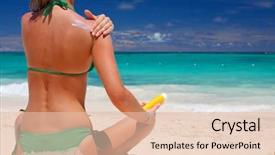  Presentation with tan - Slides featuring bodylotion - tan woman applying sun protection background and a lemonade colored foreground