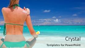 Presentation with tan - PPT theme with bodylotion - tan woman applying sun protection background and a  colored foreground