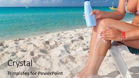  Presentation with sun - Theme featuring bodylotion - woman applying sun blocker background and a soft green colored foreground
