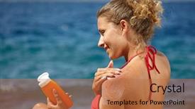  Presentation with lotion - PPT theme having bodylotion - woman applying sun protection lotion background and a  colored foreground