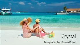 Presentation with summer sun - Audience pleasing presentation design consisting of bodylotion - young couple on beach woman backdrop and a sky blue colored foreground