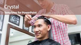  Presentation with barber - Amazing PPT theme having bodyparts - close-up of barber combing backdrop and a coral colored foreground