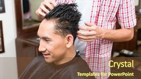  Presentation with barber - Cool new slide deck with bodyparts - close-up of male barber grooming backdrop and a tawny brown colored foreground