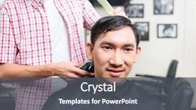  Presentation with barber - Presentation theme consisting of bodyparts - close-up of barber cutting man's background and a dark gray colored foreground