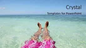  Presentation with lagoon - Colorful slide set enhanced with bodyparts - closeup of man's feet floating backdrop and a light blue colored foreground