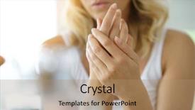  Presentation with cream - Amazing PPT theme having bodyparts - closeup on woman's hands applying backdrop and a coral colored foreground