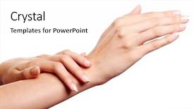  Presentation with female - Slides having bodyparts - image of female manicured hands background and a white colored foreground