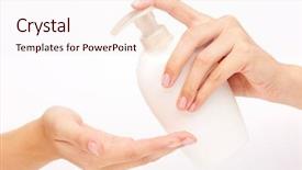  Presentation with female - Amazing slide set having bodyparts - image of young female hands backdrop and a sky blue colored foreground