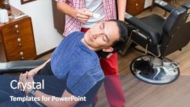  Presentation with barber - Colorful PPT theme enhanced with bodyparts - overhead view of barber shaving backdrop and a ocean colored foreground