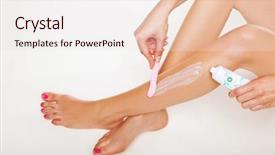  Presentation with cream - Audience pleasing PPT theme consisting of bodyparts - woman applying depilatory cream backdrop and a  colored foreground