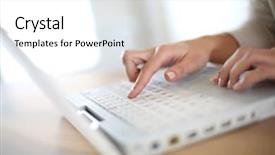  Presentation with keyboard - Slide deck having bodyparts - woman's hand typing on laptop background and a white colored foreground