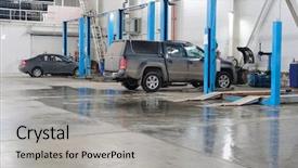  Presentation with station - Slide set enhanced with bodyshop - car in a car repair background and a  colored foreground