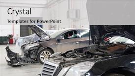  Presentation with repair - Cool new PPT theme with bodyshop - car in a car repair backdrop and a  colored foreground