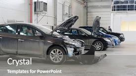  Presentation with autonomous car - Colorful presentation theme enhanced with bodyshop - car in a car repair backdrop and a  colored foreground