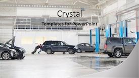  Presentation with repair - Colorful presentation theme enhanced with bodyshop - car in a car repair backdrop and a  colored foreground