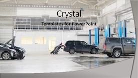  Presentation with car - Presentation theme having bodyshop - car in a car repair background and a  colored foreground