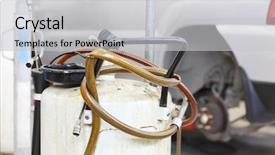  Presentation with repair - Presentation theme having bodyshop - equipment for oil changing background and a  colored foreground