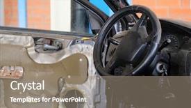  Presentation with automotive interior inside car - Colorful presentation design enhanced with bodyshop - interior of a crushed car backdrop and a gray colored foreground