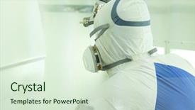  Presentation with auto collision repair - Amazing slides having bodyshop - painter in a car repair backdrop and a  colored foreground