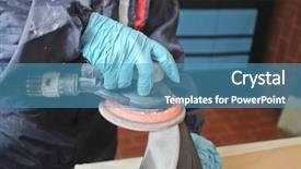  Presentation with car body repairer holding - PPT layouts consisting of bodyshop - painter polishes a car body background and a teal colored foreground